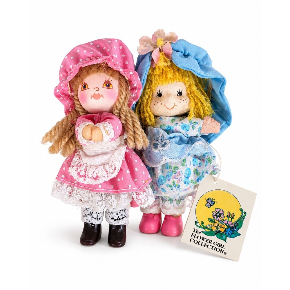 Vtg 1982 Flower Girl Collection Dolls Pair I.T.I. Hawaii W Tags Korea Hug Dolls